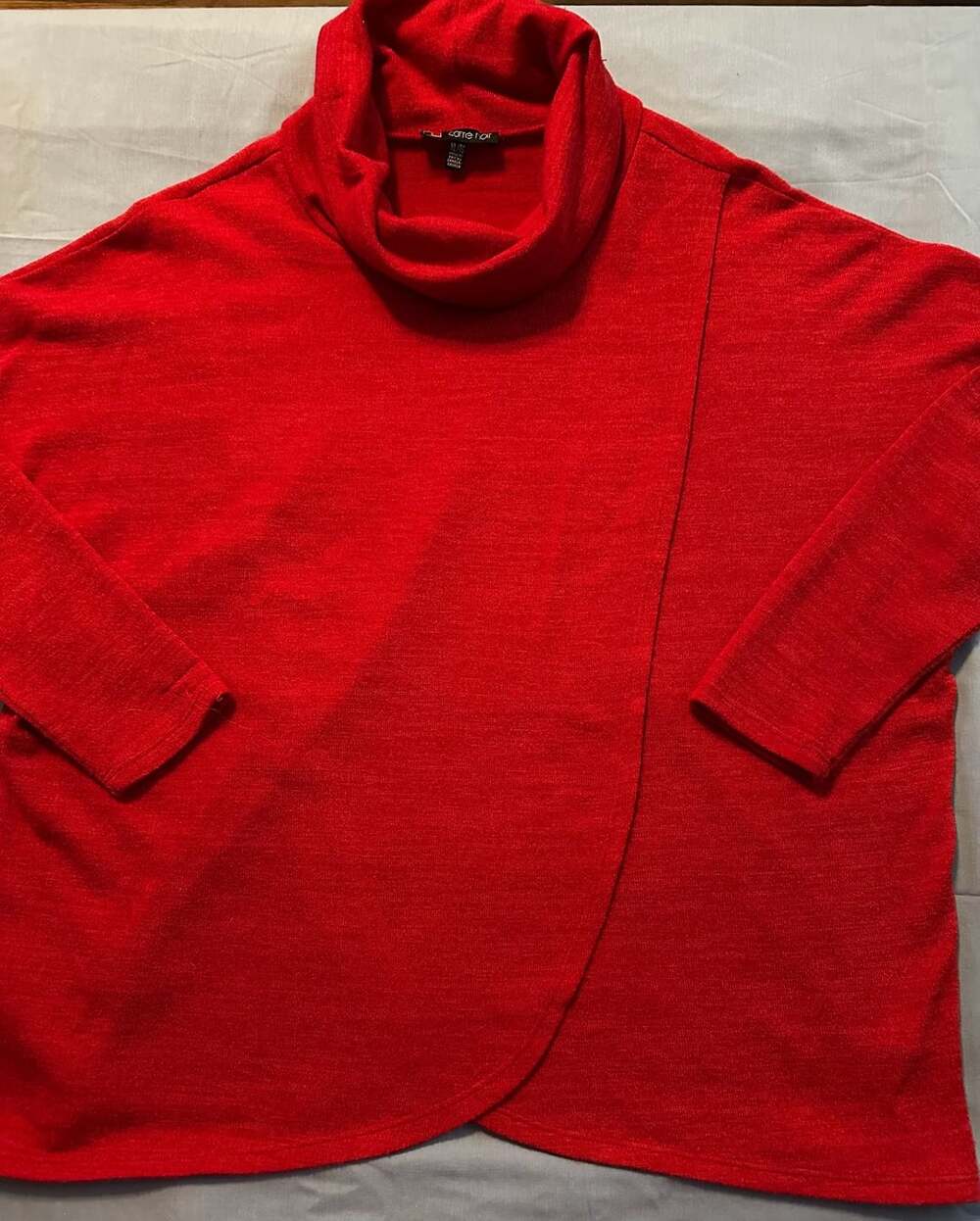 Carre Noir Cowl Neck Sweater, Size XL, Red Asymmetrical Pullover